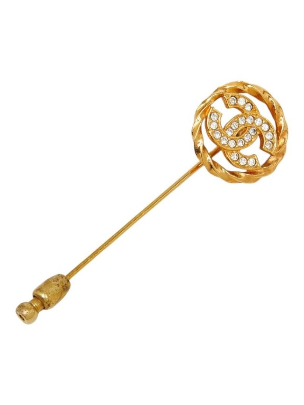 Chanel CC Logo Brooch Gold Plated Rhinestone